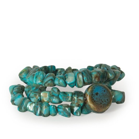 Turquoise Nugget Bracelet Memory Wire Chunky - Picture 1 of 4